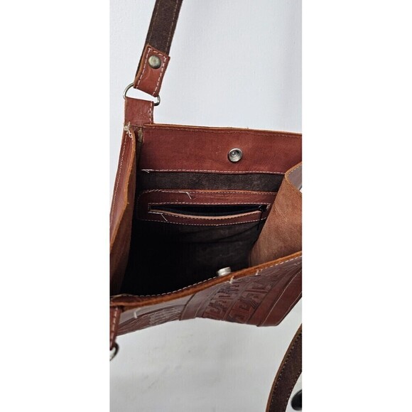 Mexican Hand Tooled Genuine Leather Aztec Handbag Purse - Picture 4 of 5